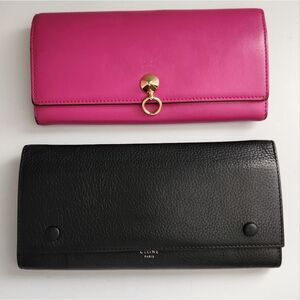 Fendi Pink and Celine Black Leather Wallet Set